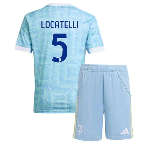 Stroje piłkarskie Juventus Manuel Locatelli #5 Koszulka Wyjazdowej dla dzieci 2025-26 Krótki Rękaw (+ szorty)